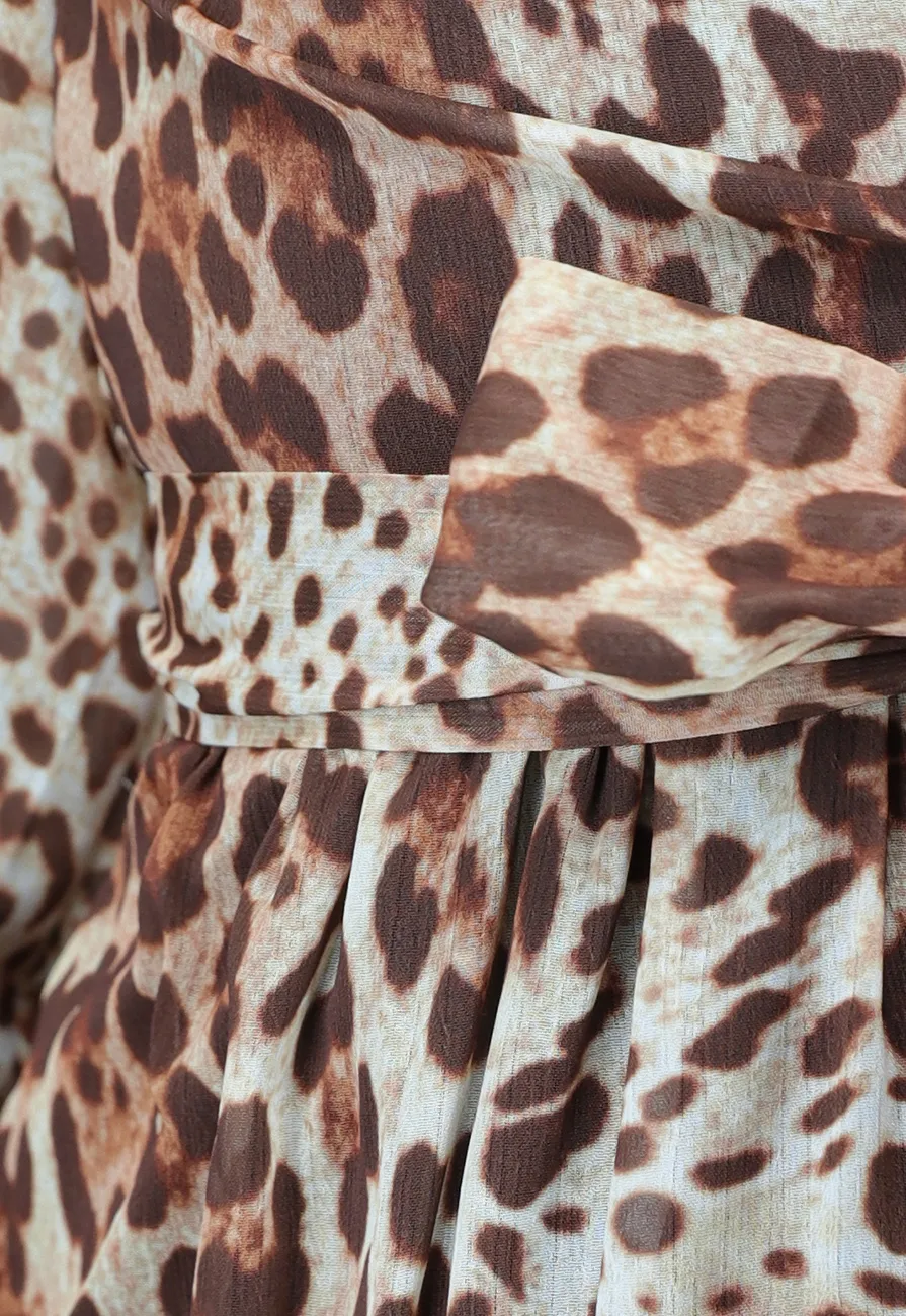 Chiffonkleid mit Pantherprint und Schleife