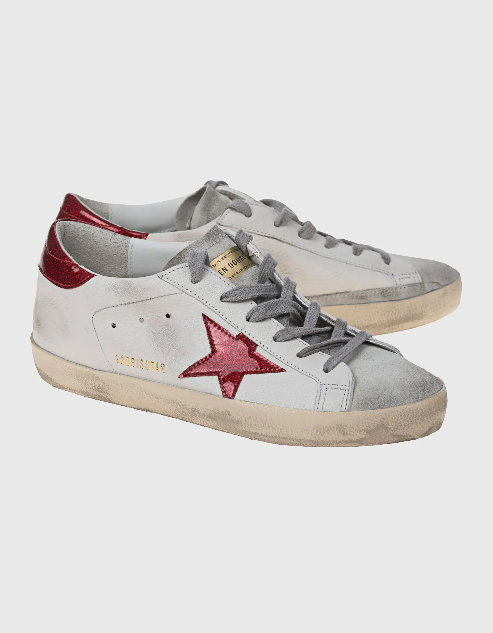 GOLDEN GOOSE Super Star Nappa White Red Ice // Leder-Sneaker mit Glitter-Finish