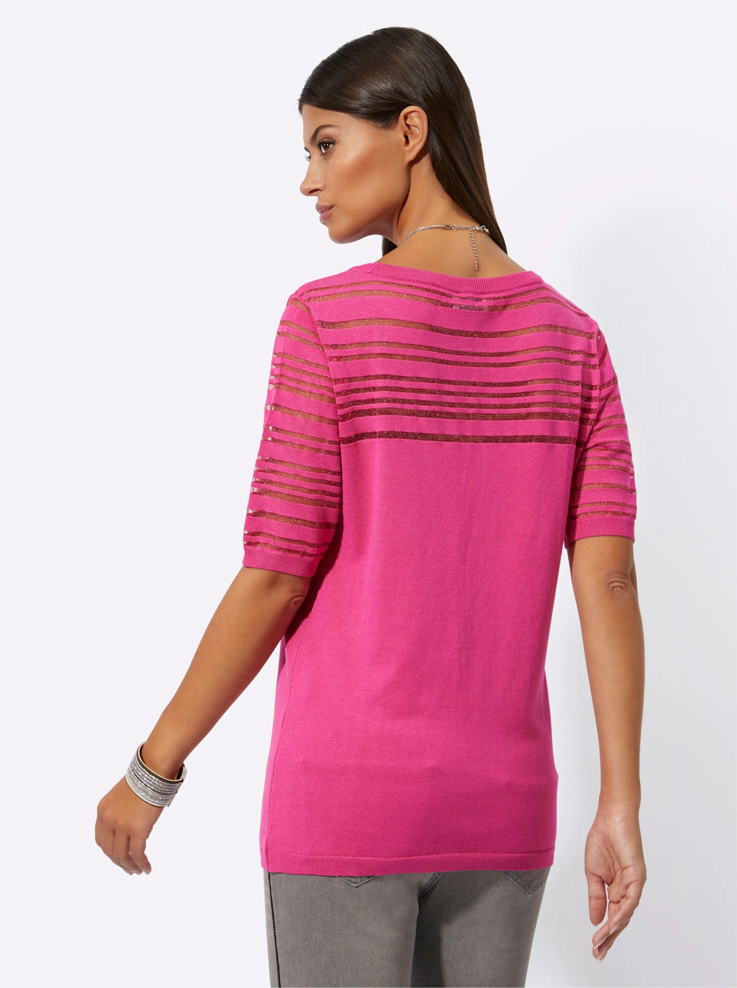Kurzarmpullover in fuchsia