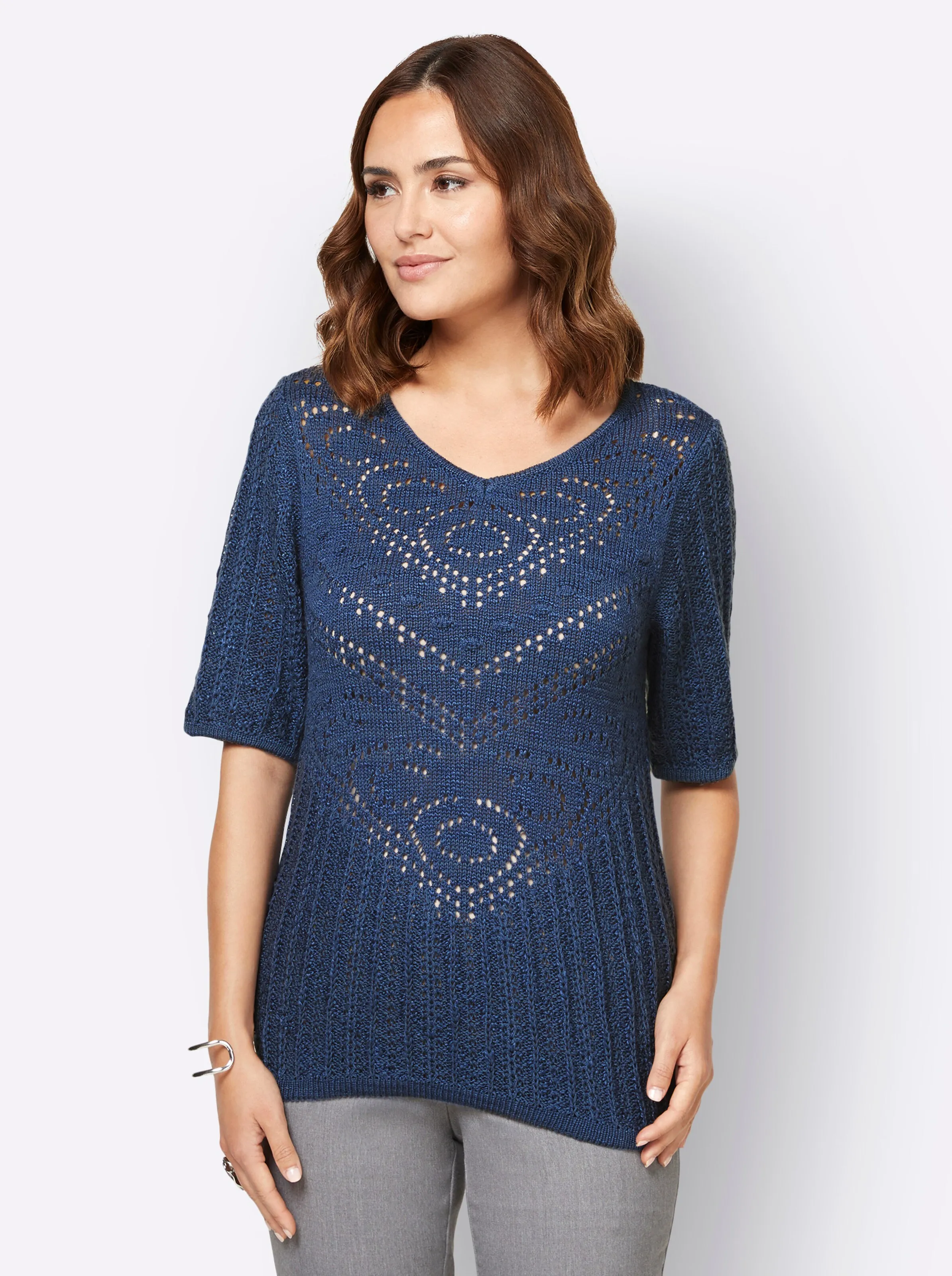Kurzarmpullover in jeansblau