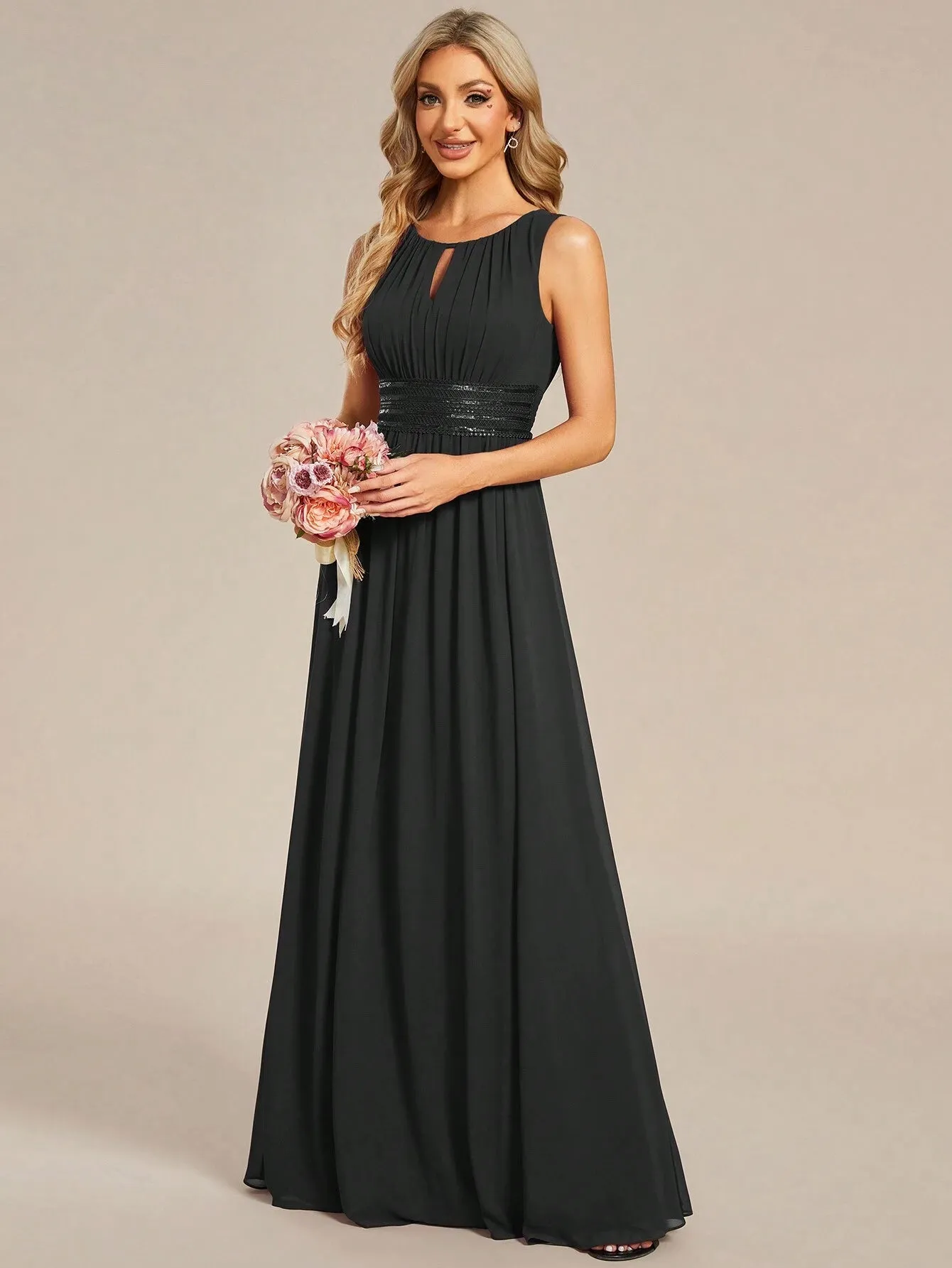 Plissiertes Chiffonkleid mit Schmetterlingsrmeln