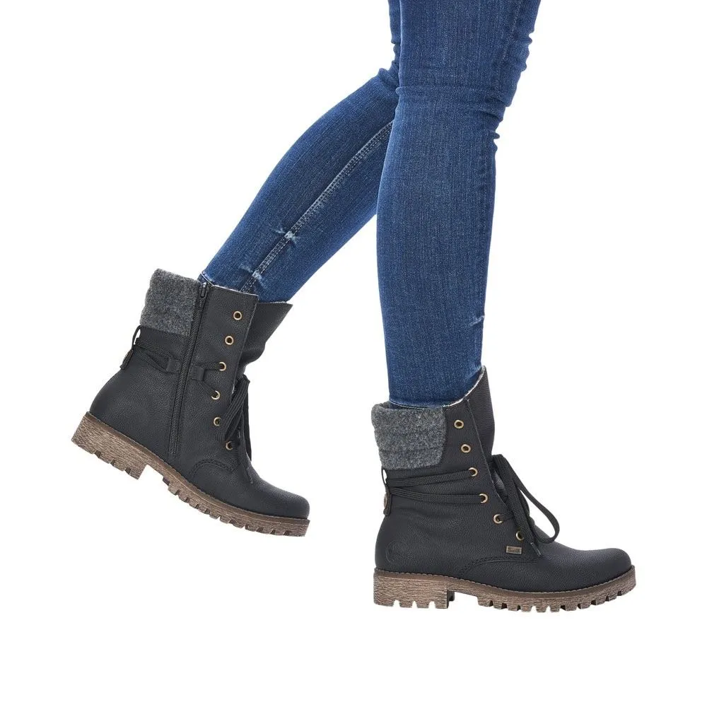 Rieker Antistress Damen Schnürstiefel TEX- Membran Schurwolle schwarz S22  78531-00