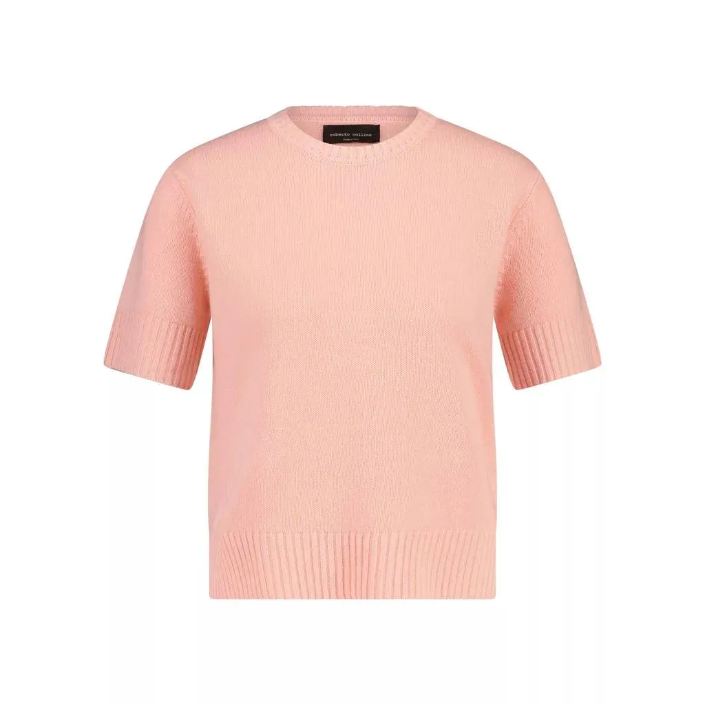   Roberto Collina  Kurzarmpullover aus Merino & Kaschmir Rosa