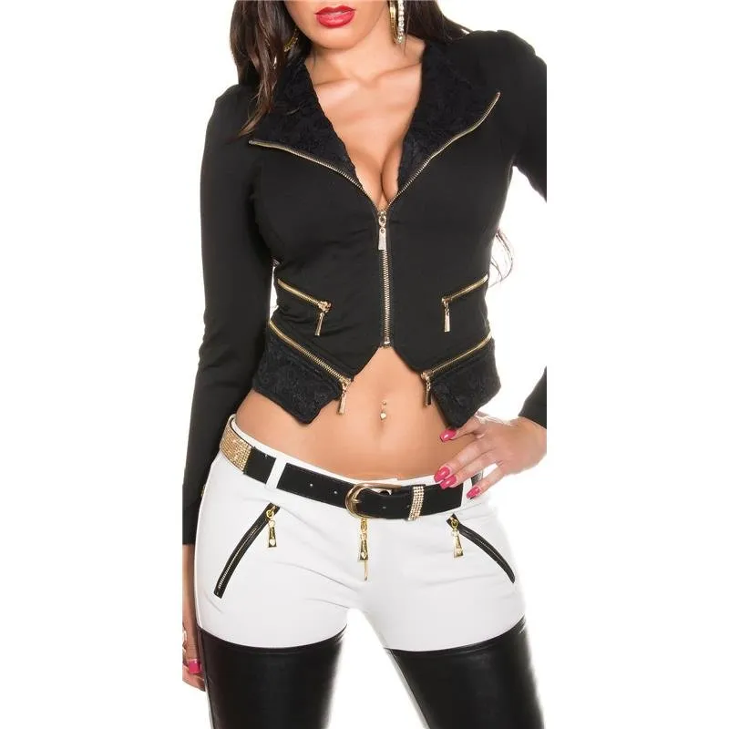 Trendy Sweatblazer Stretch-Jacke tailliert mit Zipper Schwarz